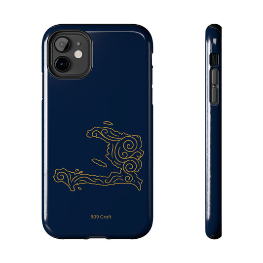 Coque de téléphone robuste Nautical Wave — Motif minimaliste doré sur fond marine